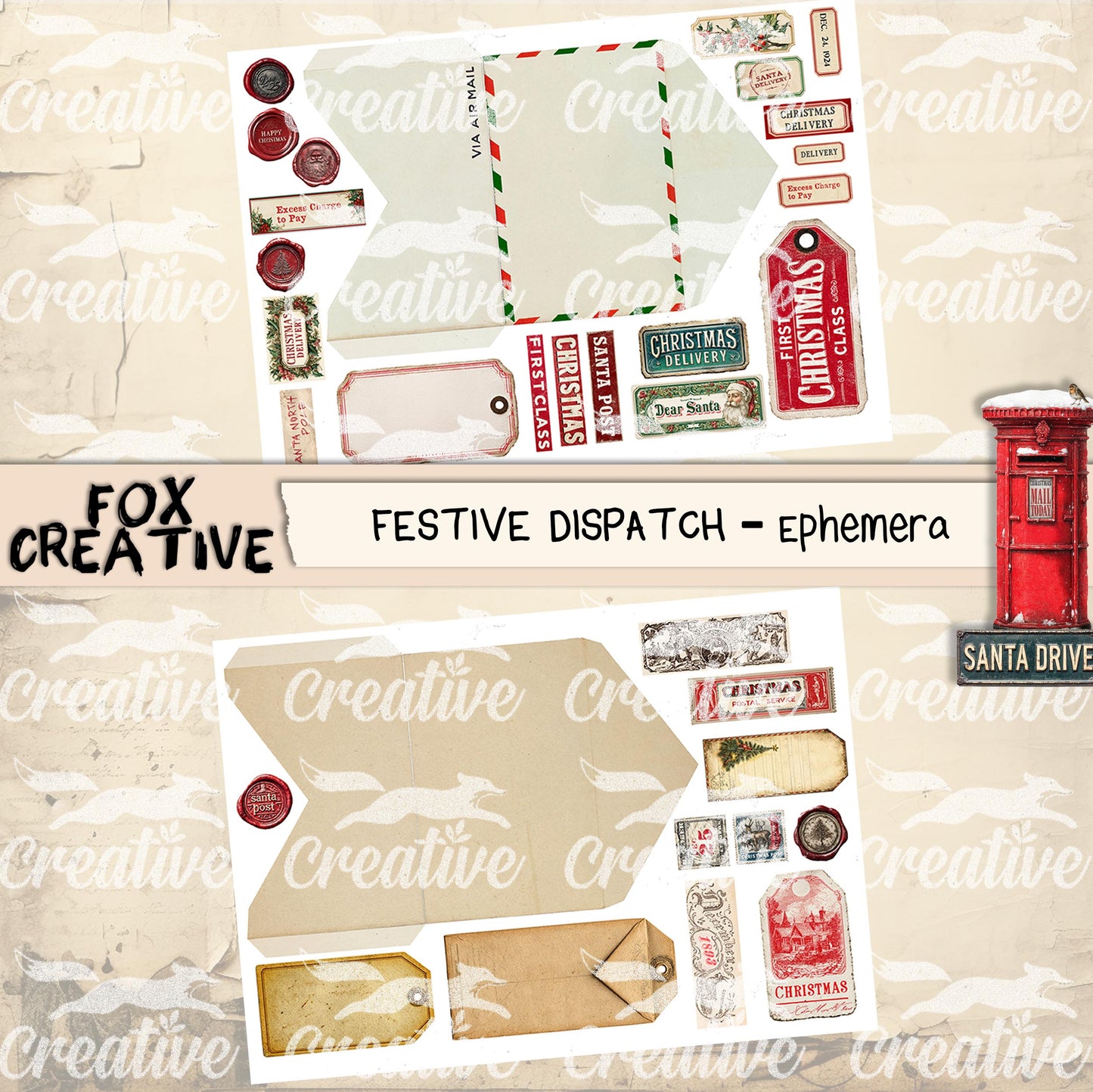 Festive Dispatch PRINTED EPHEMERA Pack| Christmas Postal Kit | (£10.80 inc VAT)