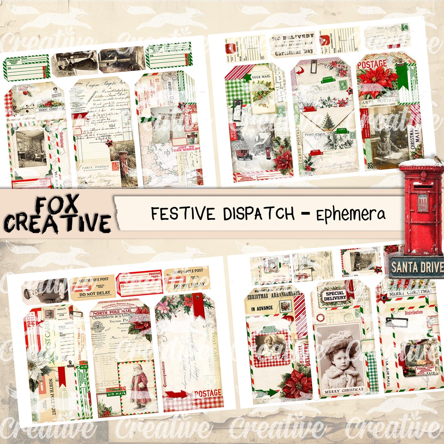 Festive Dispatch PRINTED EPHEMERA Pack| Christmas Postal Kit | (£10.80 inc VAT)