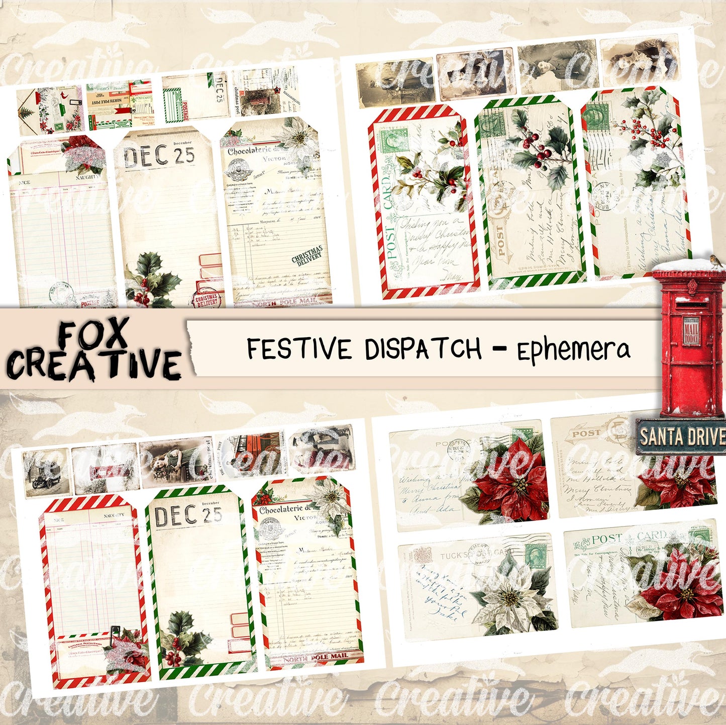 Festive Dispatch PRINTED EPHEMERA Pack| Christmas Postal Kit | (£10.80 inc VAT)