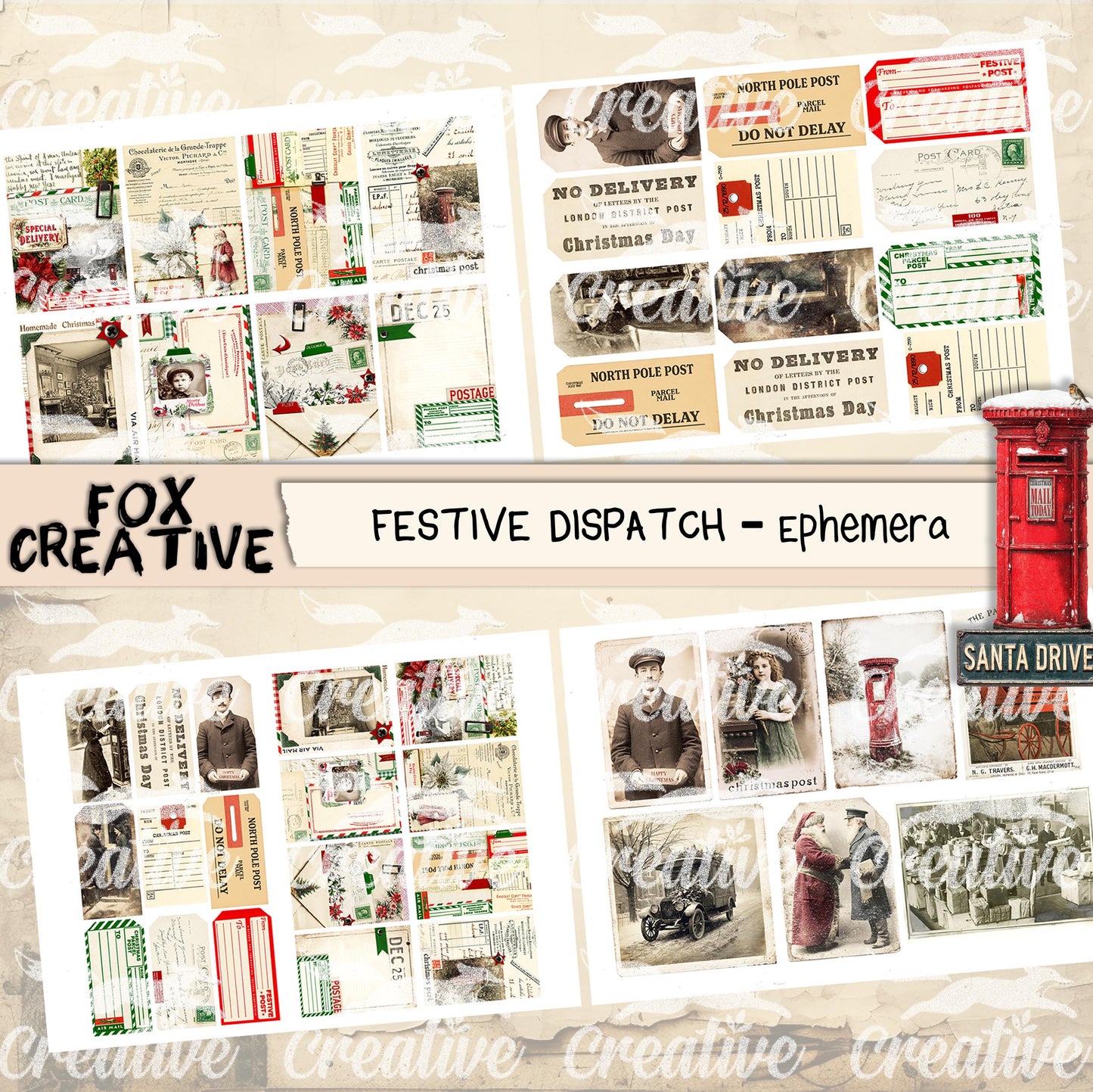 Festive Dispatch PRINTED EPHEMERA Pack| Christmas Postal Kit | (£10.80 inc VAT)