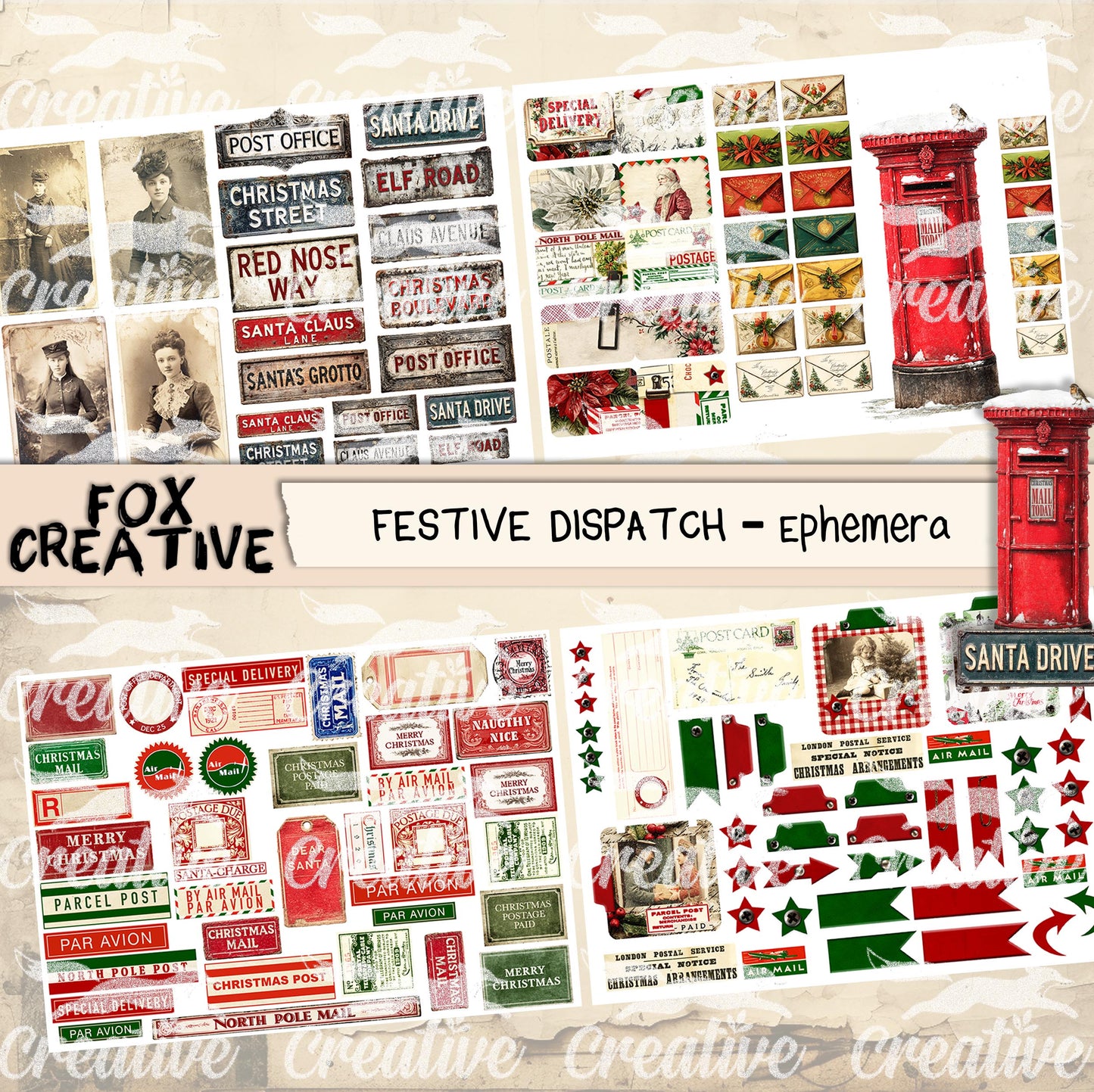 Festive Dispatch PRINTED EPHEMERA Pack| Christmas Postal Kit | (£10.80 inc VAT)
