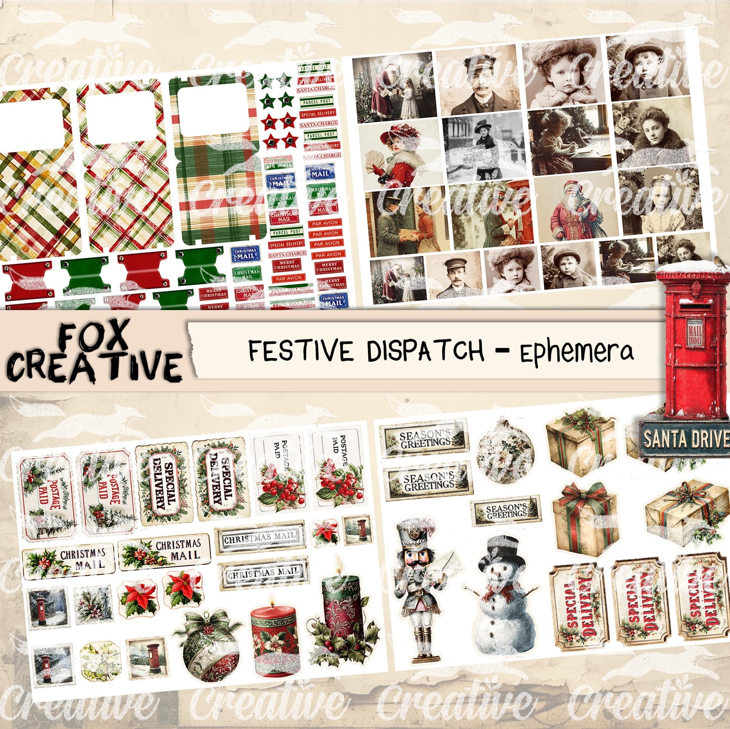 Festive Dispatch PRINTED EPHEMERA Pack| Christmas Postal Kit | (£10.80 inc VAT)
