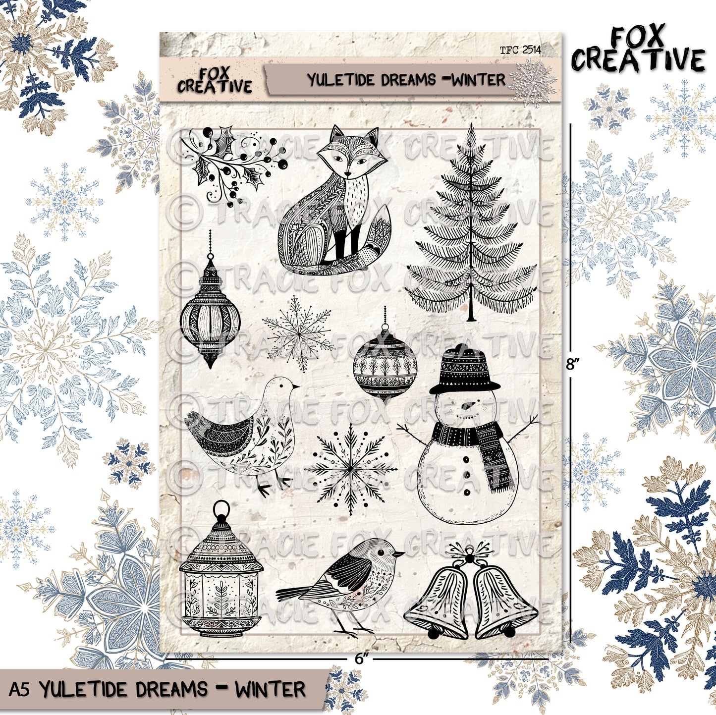 YULETIDE DREAMS – WINTER, Rustic Christmas Clear Stamp Set (6”x8”) TFC 2514