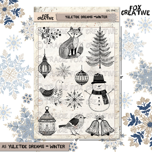 YULETIDE DREAMS – WINTER, Rustic Christmas Clear Stamp Set (6”x8”) TFC 2514
