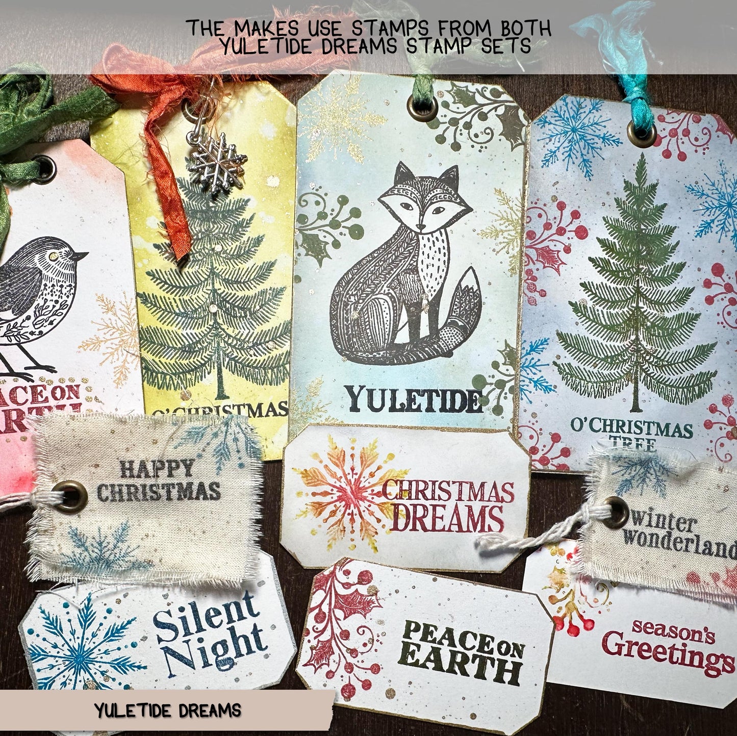 YULETIDE DREAMS – Text, Rustic Christmas Sentiment Stamp Set Set (4”x6”) (£11.98 inc VAT) TFC 2515
